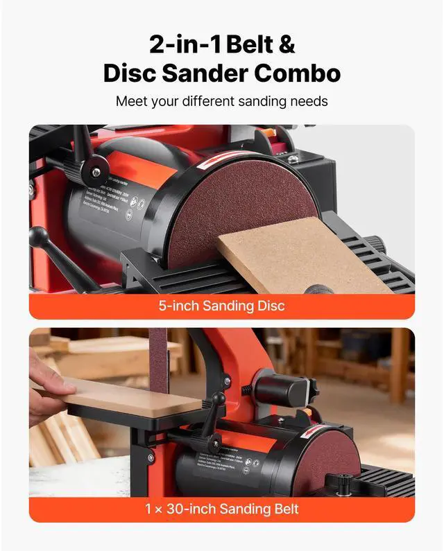 Alt view image 3 of 7 - 5" Disc Sander & 1" x 30" Belt Sander, 250W Benchtop Belt Disc Sanders Combo with 0 - 45° Adjustable Worktable & Dust Collection Ports for Woodworking, Furniture Refinishing, DIY Crafting