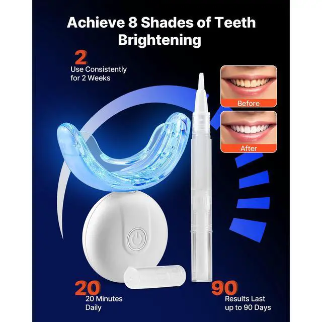 Alt view image 5 of 8 - VEVOR Teeth Whitening Kit with LED Light Whitening Strips Pens and Gel Syringes