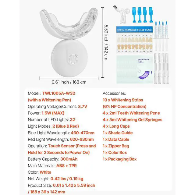 Alt view image 8 of 8 - VEVOR Teeth Whitening Kit with LED Light Whitening Strips Pens and Gel Syringes