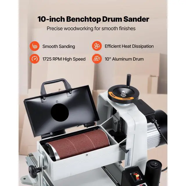 Alt view image 2 of 7 - 10" Benchtop Drum Sander, 1HP 1725RPM Dual Motor Drum Sander for Woodworking - Variable Speed Conveyor Belt & 4" Dust Collection Port for Cabinet Making & Furniture Finishing