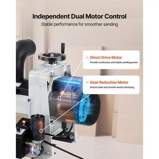 Alt view image 4 of 7 - 10" Benchtop Drum Sander, 1HP 1725RPM Dual Motor Drum Sander for Woodworking - Variable Speed Conveyor Belt & 4" Dust Collection Port for Cabinet Making & Furniture Finishing