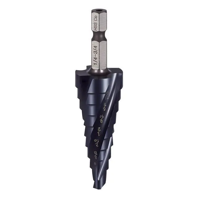 Alt view image 2 of 8 - VEVOR Step Drill Bit 1/4 to 3/4 inch with 1/4 inch Hex Shank High Speed Steel