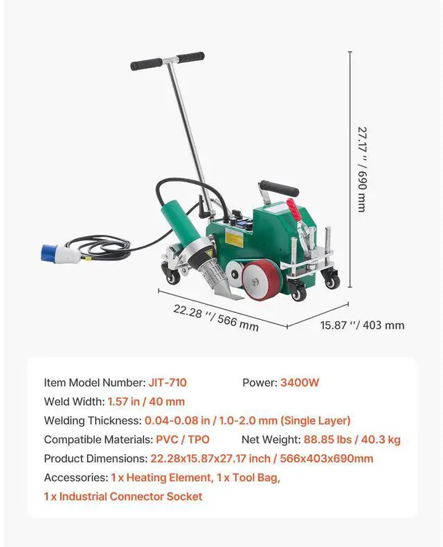 Alt view image 7 of 7 - Roofing Hot Air Welder, 3400W 220V High Power Plastic PVC TPO Welding Machine - 1.57in Welding Width, 0.04-0.08 in Thickness, 68 -1202  Heat Roofing Welding Tool, for Waterproofing Advertising