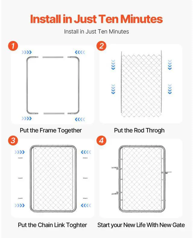Alt view image 3 of 7 - Chain Link Fence Gate, 32 x 46 in, Adjustable Chain Link Fence Panel, Fit 2-6 ft (W) x 4 ft (H) Garden Fence Gate Opening, Rust-Resistant Galvanized Fencing Gate for Farm Posts Not Included
