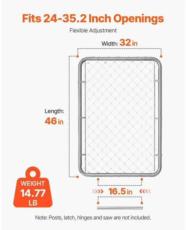 Alt view image 4 of 7 - Chain Link Fence Gate, 32 x 46 in, Adjustable Chain Link Fence Panel, Fit 2-6 ft (W) x 4 ft (H) Garden Fence Gate Opening, Rust-Resistant Galvanized Fencing Gate for Farm Posts Not Included