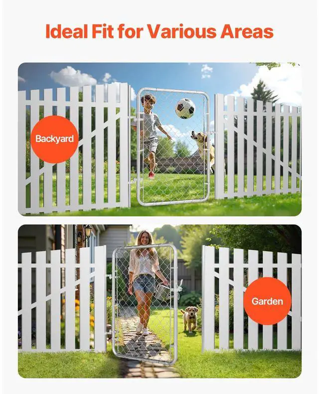 Alt view image 6 of 7 - Chain Link Fence Gate, 32 x 46 in, Adjustable Chain Link Fence Panel, Fit 2-6 ft (W) x 4 ft (H) Garden Fence Gate Opening, Rust-Resistant Galvanized Fencing Gate for Farm Posts Not Included