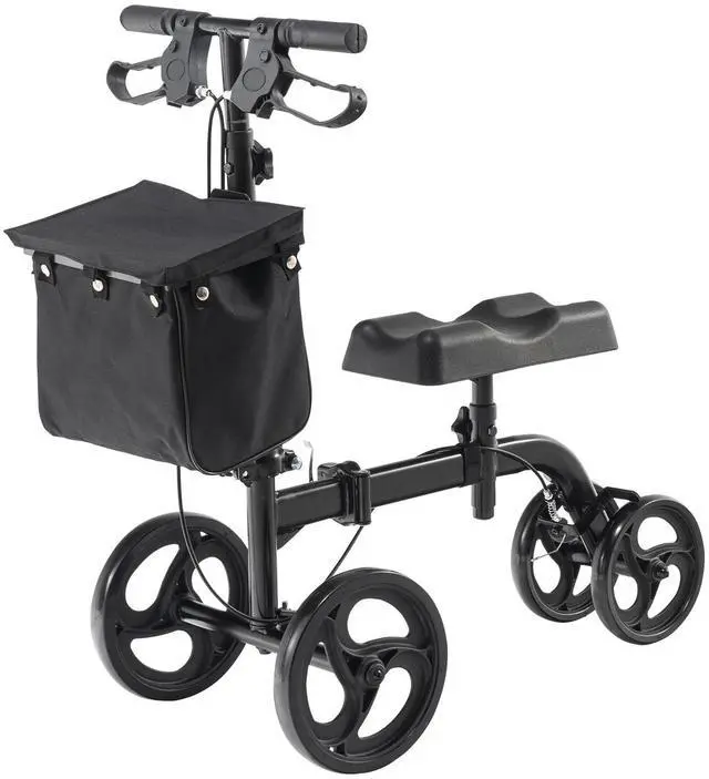 Alt view image 8 of 14 - VEVOR Folding Knee Scooter, Carbon Steel Steerable Knee Walker with Height-Adjustable Handlebar & Knee Pad, All-Terrain Solid Wheels, Dual Brakes, Leg Recovery Scooter for Broken Ankle Foot Injuries