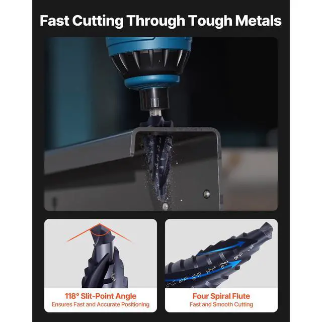 Alt view image 5 of 8 - VEVOR Step Drill Bit 1/4 to 3/4 inch with 1/4 inch Hex Shank High Speed Steel