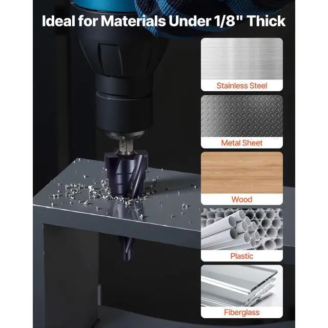 Alt view image 7 of 8 - VEVOR Step Drill Bit 1/4 to 3/4 inch with 1/4 inch Hex Shank High Speed Steel