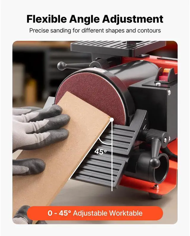 Alt view image 4 of 7 - 5" Disc Sander & 1" x 30" Belt Sander, 250W Benchtop Belt Disc Sanders Combo with 0 - 45° Adjustable Worktable & Dust Collection Ports for Woodworking, Furniture Refinishing, DIY Crafting