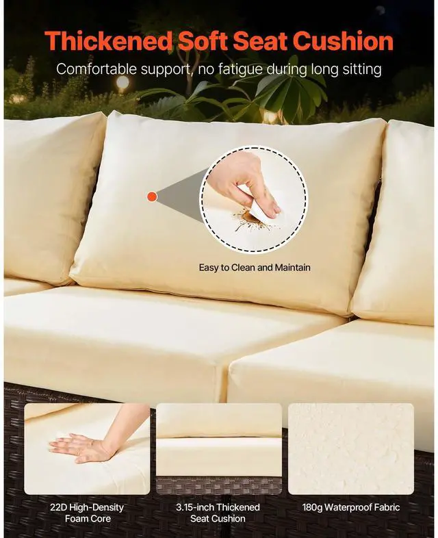 Alt view image 5 of 7 - 6-Piece Outdoor Patio Furniture Set, Wicker Rattan Outdoor Sectional Conversation Set with 50000BTU Propane Fire Pit Table, Cushioned Sofas, Coffee Table & Ottoman for Patio Garden Backyard