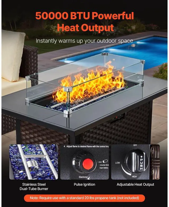 Alt view image 2 of 7 - 6-Piece Outdoor Patio Furniture Set, Wicker Rattan Outdoor Sectional Conversation Set with 50000BTU Propane Fire Pit Table, Cushioned Sofas, Coffee Table & Ottoman for Patio Garden Backyard