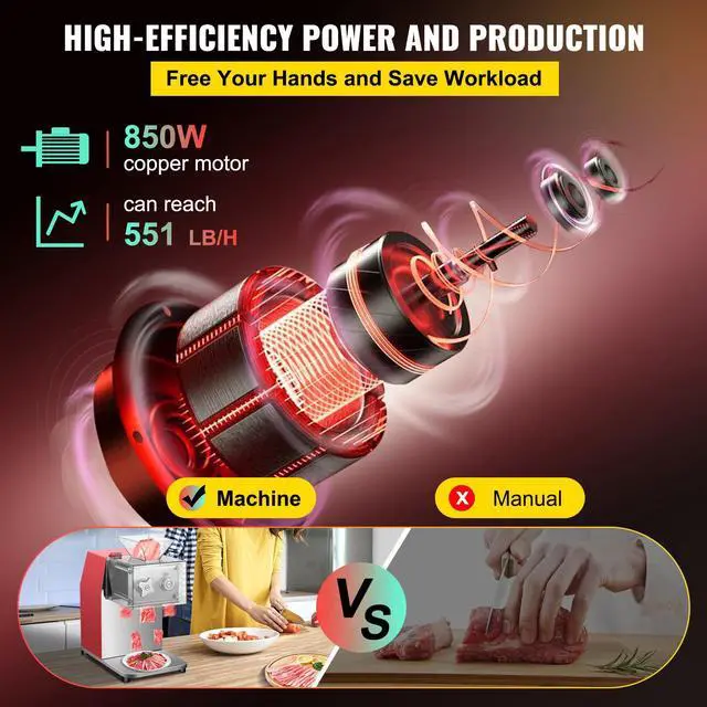 Alt view image 4 of 7 - Commercial Meat Cutting Machine, 551 Lbs/H 850W Meat Shredding Machine, 3.5mm Blade Electric Meat Cutter, Stainless Steel Restaurant Food Cutter, for Kitchen Supermarket Lamb Beef Chicken, Red