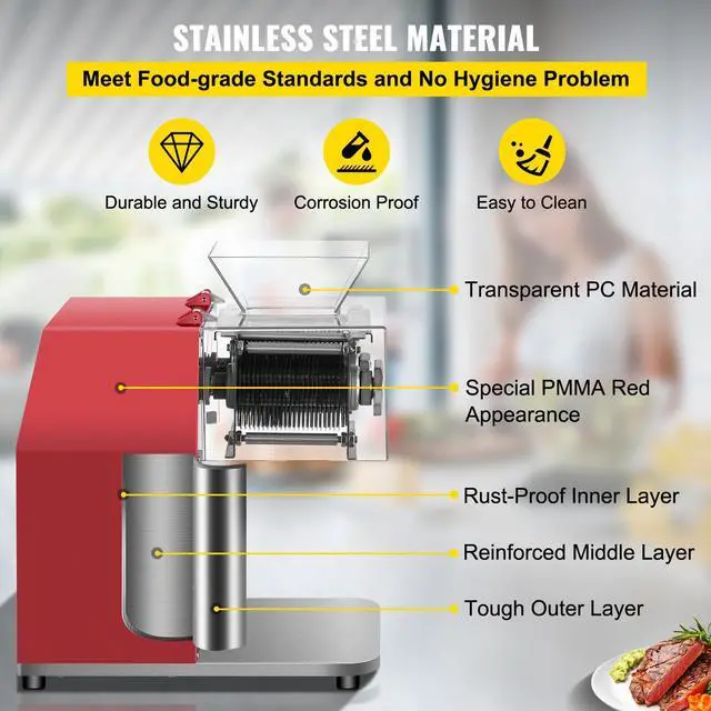 Alt view image 3 of 7 - Commercial Meat Cutting Machine, 551 Lbs/H 850W Meat Shredding Machine, 3.5mm Blade Electric Meat Cutter, Stainless Steel Restaurant Food Cutter, for Kitchen Supermarket Lamb Beef Chicken, Red