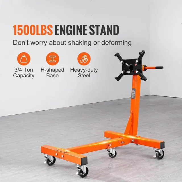 Alt view image 10 of 15 - VEVOR Engine Stand, 1500 lbs (3/4 Ton) Rotating Engine Motor Stand with 360 Degree Adjustable Head, Cast Iron Folding Motor Hoist Dolly, 5-Caster, 4 Adjustable Arms, for Vehicle Maintenance