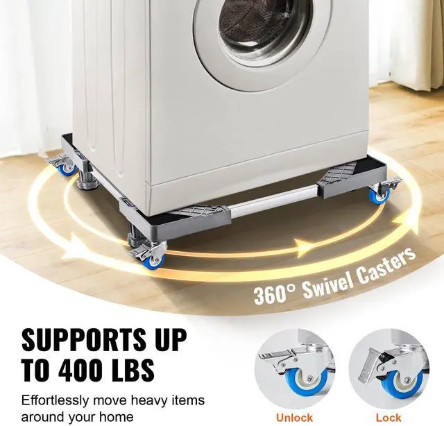 Alt view image 10 of 14 - VEVOR Mini Fridge Stand, 400 lbs Load, 4 Strong Feet, 4 Locking Swivel Wheels, Washer and Dryer Pedestal, Multi-Functional Adjustable Base for Washing Machine, and Refrigerator, Universal Mobile Base
