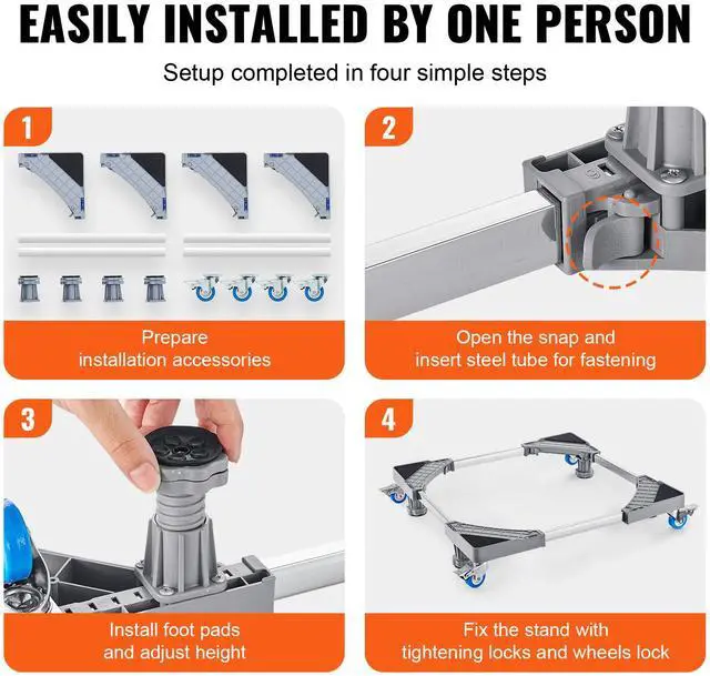 Alt view image 11 of 14 - VEVOR Mini Fridge Stand, 400 lbs Load, 4 Strong Feet, 4 Locking Swivel Wheels, Washer and Dryer Pedestal, Multi-Functional Adjustable Base for Washing Machine, and Refrigerator, Universal Mobile Base