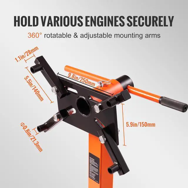 Alt view image 11 of 15 - VEVOR Engine Stand, 1300 lbs (3/5 Ton) Rotating Engine Motor Stand with 360 Degree Adjustable Head, Cast Iron Motor Hoist Dolly, 4-Caster, 4 Adjustable Arms, for Vehicle Maintenance, Auto Repair