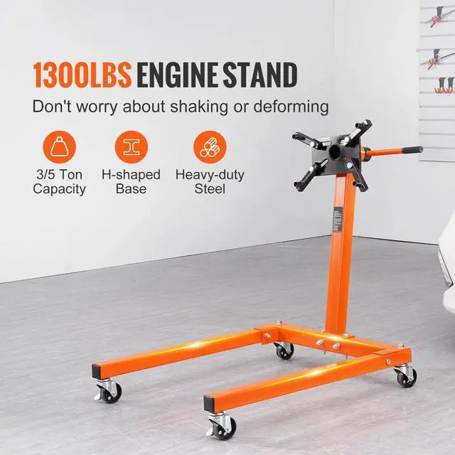 Alt view image 10 of 15 - VEVOR Engine Stand, 1300 lbs (3/5 Ton) Rotating Engine Motor Stand with 360 Degree Adjustable Head, Cast Iron Motor Hoist Dolly, 4-Caster, 4 Adjustable Arms, for Vehicle Maintenance, Auto Repair
