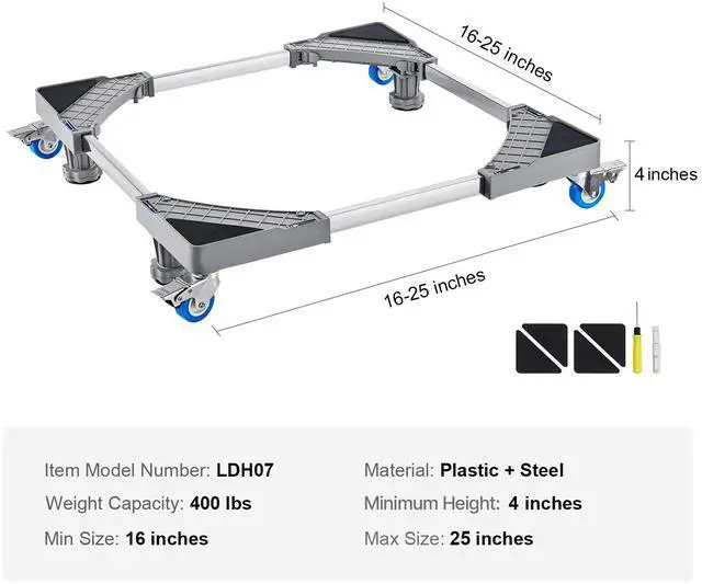 Alt view image 14 of 14 - VEVOR Mini Fridge Stand, 400 lbs Load, 4 Strong Feet, 4 Locking Swivel Wheels, Washer and Dryer Pedestal, Multi-Functional Adjustable Base for Washing Machine, and Refrigerator, Universal Mobile Base