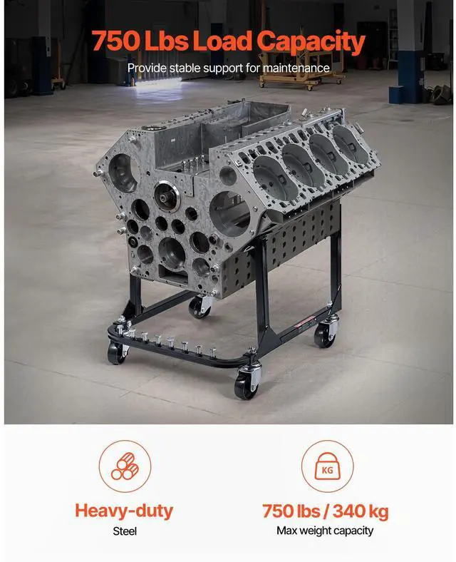 Alt view image 3 of 8 - VEVOR Engine Stand, 750 LBS Load Capacity Engine Motor Stand, Heavy-Duty Steel Motor Holder with 4 Swivel Casters and 4 Hook Positions, Suitable for BB-CHEVY and GEN-1 SB-CHEVY Engines