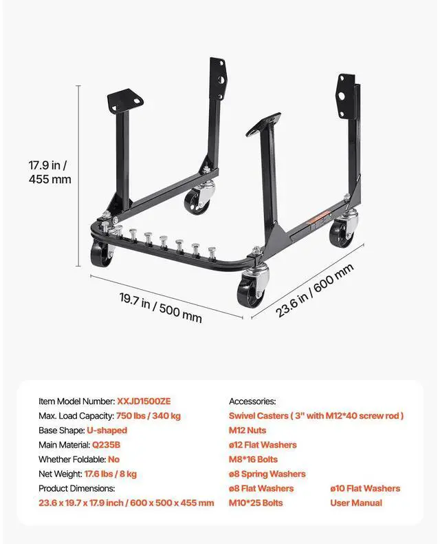 Alt view image 8 of 8 - VEVOR Engine Stand, 750 LBS Load Capacity Engine Motor Stand, Heavy-Duty Steel Motor Holder with 4 Swivel Casters and 4 Hook Positions, Suitable for BB-CHEVY and GEN-1 SB-CHEVY Engines