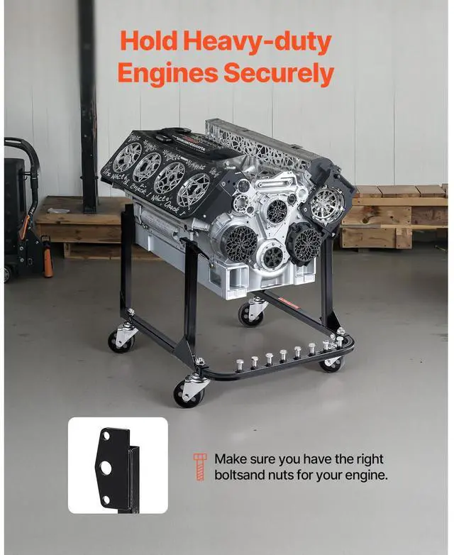 Alt view image 4 of 8 - VEVOR Engine Stand, 750 LBS Load Capacity Engine Motor Stand, Heavy-Duty Steel Motor Holder with 4 Swivel Casters and 4 Hook Positions, Suitable for BB-CHEVY and GEN-1 SB-CHEVY Engines