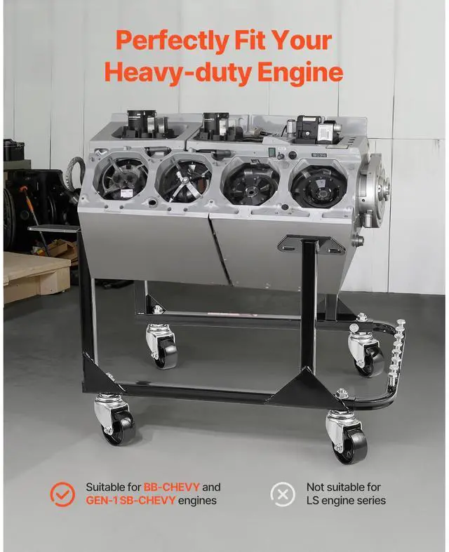 Alt view image 7 of 8 - VEVOR Engine Stand, 750 LBS Load Capacity Engine Motor Stand, Heavy-Duty Steel Motor Holder with 4 Swivel Casters and 4 Hook Positions, Suitable for BB-CHEVY and GEN-1 SB-CHEVY Engines