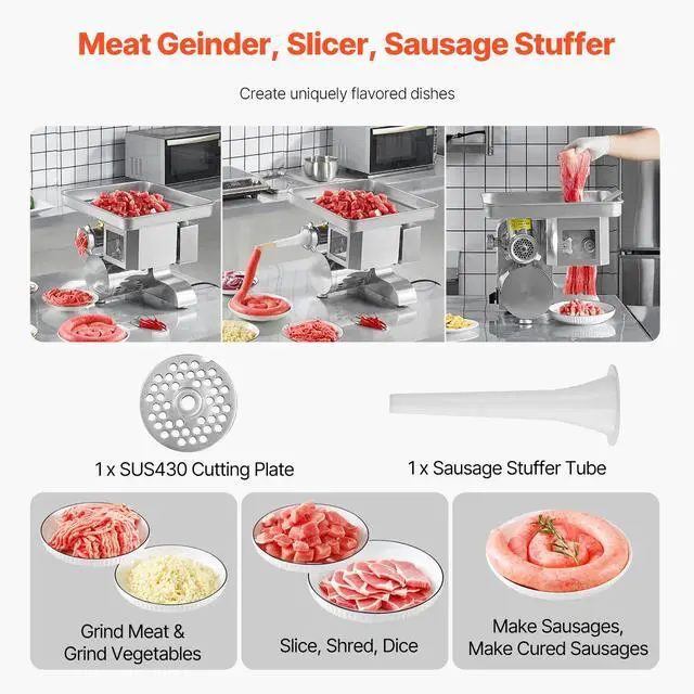 Alt view image 9 of 14 - VEVOR Commercial Electric Meat Grinder Slicer 11 Lbs/Min Sausage Stuffer Maker Kitchen