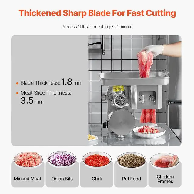 Alt view image 11 of 14 - VEVOR Commercial Electric Meat Grinder Slicer 11 Lbs/Min Sausage Stuffer Maker Kitchen