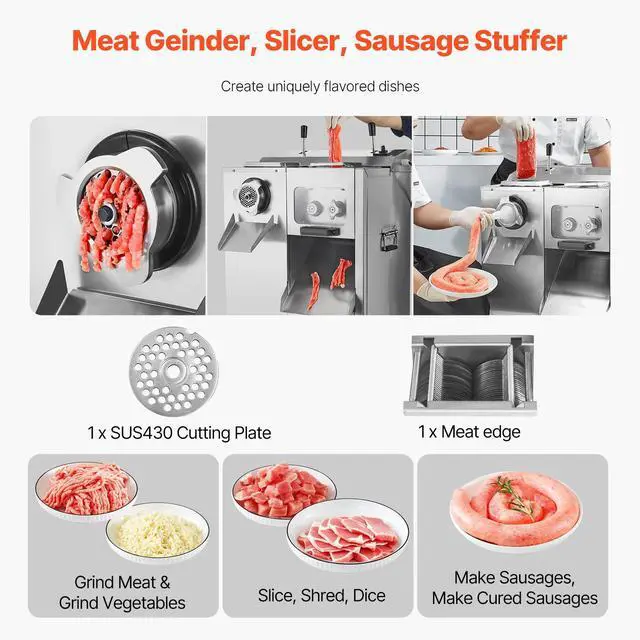 Alt view image 3 of 8 - VEVOR Commercial Electric Meat Grinder Slicer 14 Lbs/Min Sausage Stuffer Maker Kitchen