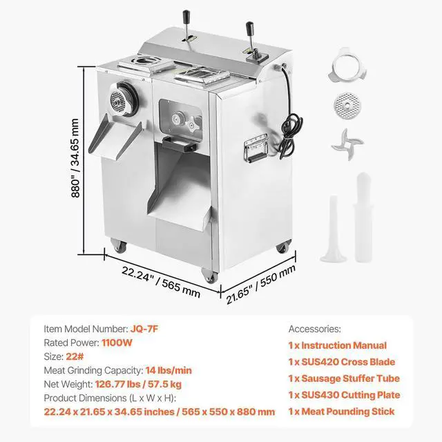 Alt view image 8 of 8 - VEVOR Commercial Electric Meat Grinder Slicer 14 Lbs/Min Sausage Stuffer Maker Kitchen
