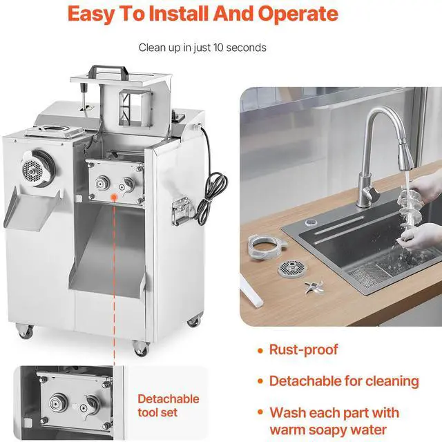 Alt view image 6 of 8 - VEVOR Commercial Electric Meat Grinder Slicer 14 Lbs/Min Sausage Stuffer Maker Kitchen