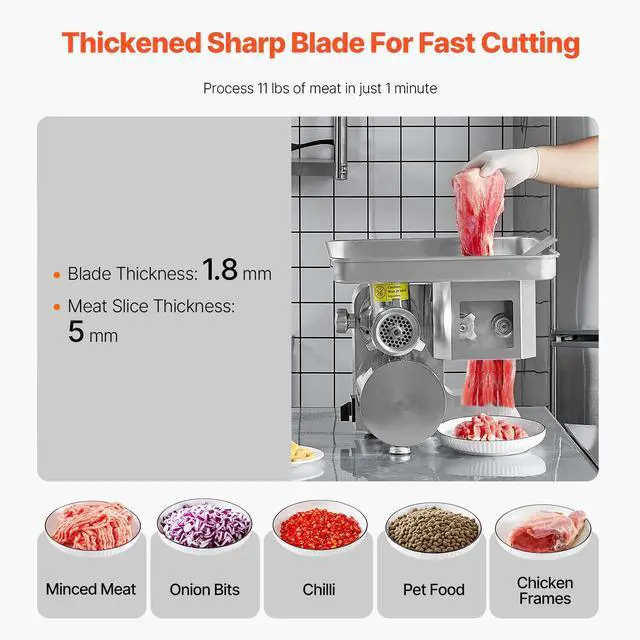 Alt view image 4 of 7 - Meat Grinder, 11 Lbs/Min Electric Meat Grinder, Slicer, Sausage Stuffer with Blade, Grinding Plate, Sausage Maker, Stainless Steel Commercial Meat Mincer for Slice Shred Dice, Restaurant Butcher