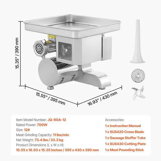 Alt view image 7 of 7 - Meat Grinder, 11 Lbs/Min Electric Meat Grinder, Slicer, Sausage Stuffer with Blade, Grinding Plate, Sausage Maker, Stainless Steel Commercial Meat Mincer for Slice Shred Dice, Restaurant Butcher