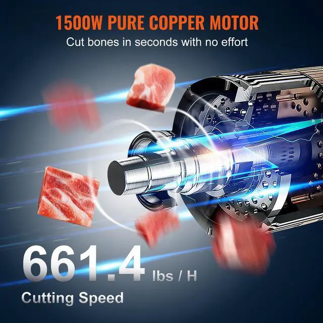 Alt view image 10 of 14 - VEVOR Commercial Electric Meat Bandsaw, 1500W Stainless Steel Countertop Bone Sawing Machine, Workbeach 19.3" x 15", 0.16-7.9 Inch Cutting Thickness, Frozen Meat Cutter with 6 Blades for Rib Pork Beef