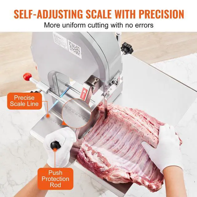 Alt view image 11 of 14 - VEVOR Commercial Electric Meat Bandsaw, 1500W Stainless Steel Countertop Bone Sawing Machine, Workbeach 19.3" x 15", 0.16-7.9 Inch Cutting Thickness, Frozen Meat Cutter with 6 Blades for Rib Pork Beef