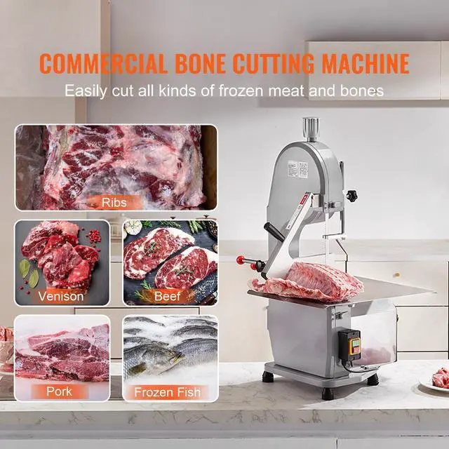 Alt view image 9 of 14 - VEVOR Commercial Electric Meat Bandsaw, 1500W Stainless Steel Countertop Bone Sawing Machine, Workbeach 19.3" x 15", 0.16-7.9 Inch Cutting Thickness, Frozen Meat Cutter with 6 Blades for Rib Pork Beef
