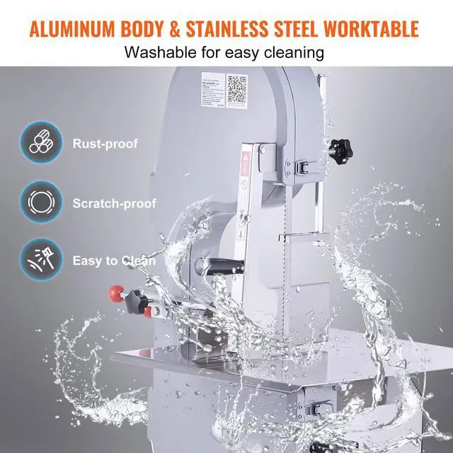 Alt view image 12 of 14 - VEVOR Commercial Electric Meat Bandsaw, 1500W Stainless Steel Countertop Bone Sawing Machine, Workbeach 19.3" x 15", 0.16-7.9 Inch Cutting Thickness, Frozen Meat Cutter with 6 Blades for Rib Pork Beef