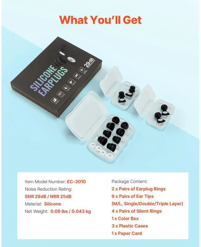 Alt view image 8 of 8 - Ear Plugs for Sleeping Noise Cancelling NRR 25 dB Silicone Soft Earplugs