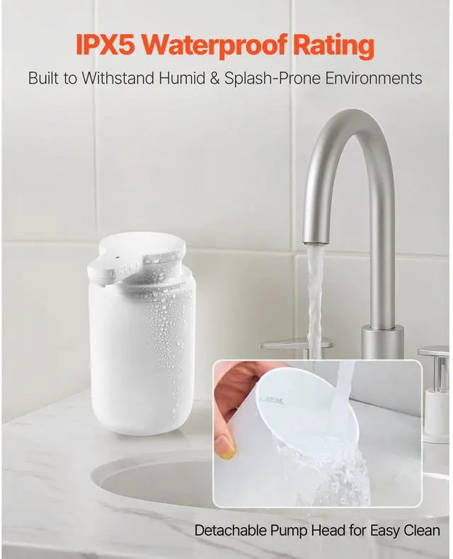 Alt view image 6 of 8 - VEVOR Soap Dispenser, 300 ml / 10 oz, Rechargeable Automatic Hand Soap Dispenser with Pump, 2 Adjustable Levels, Modern Touchless Liquid Foam Container with Indicator for Bathroom and Kitchen, White