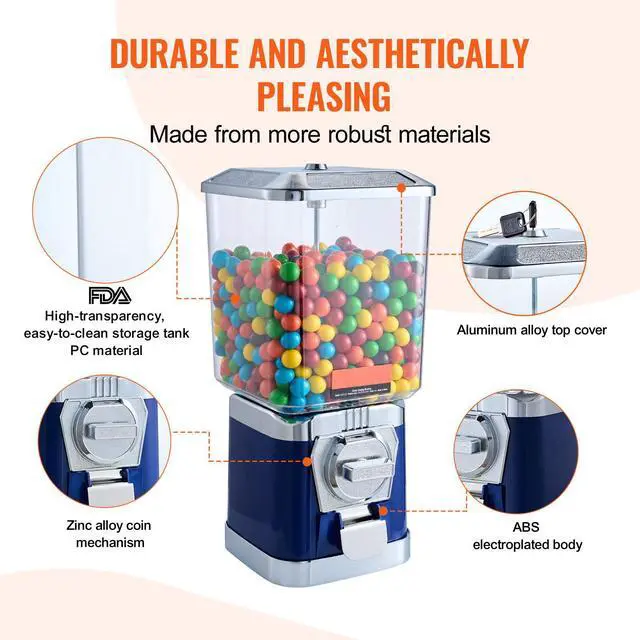 Alt view image 4 of 8 - VEVOR 17"H Gumball Machine Vending Coin Bank Vintage Candy Dispenser PC Bule