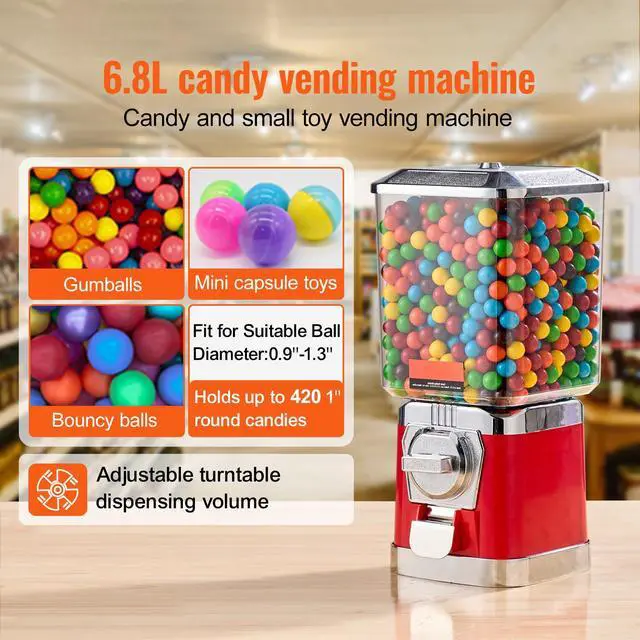Alt view image 4 of 9 - VEVOR 17"H Gumball Machine Vending Coin Bank Vintage Candy Dispenser PC Red