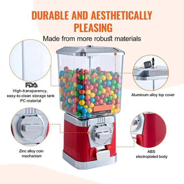 Alt view image 5 of 9 - VEVOR 17"H Gumball Machine Vending Coin Bank Vintage Candy Dispenser PC Red