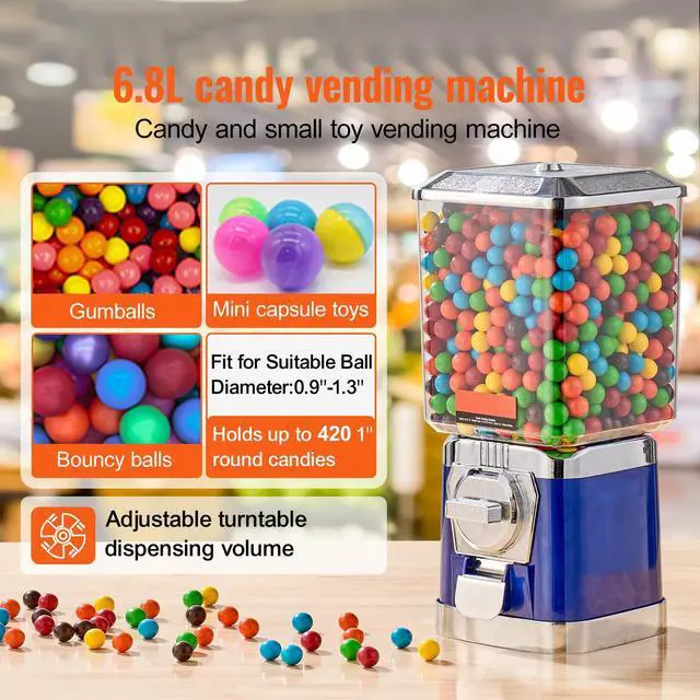 Alt view image 3 of 8 - VEVOR 17"H Gumball Machine Vending Coin Bank Vintage Candy Dispenser PC Bule