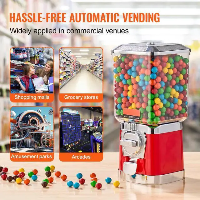 Alt view image 8 of 9 - VEVOR 17"H Gumball Machine Vending Coin Bank Vintage Candy Dispenser PC Red