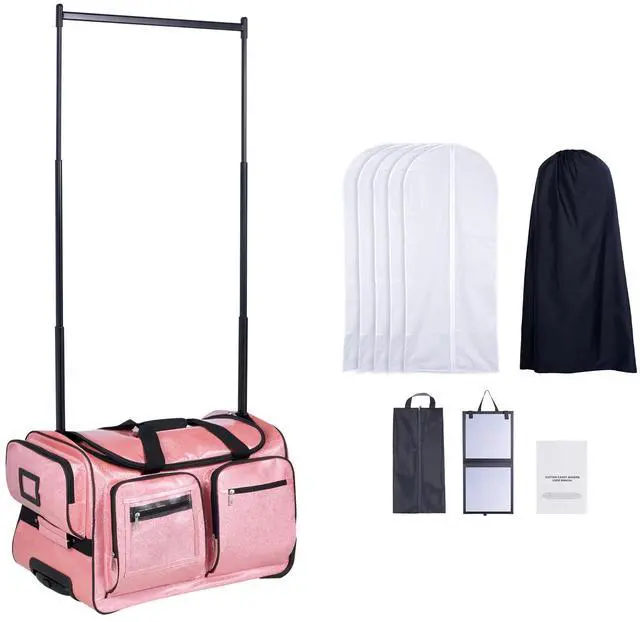 Alt view image 2 of 8 - VEVOR Dance Bag with Garment Rack, 23 Inch Rolling Dance Duffel, with Wheels, USB Port, Height Adjustable Clothes Rack, Privacy Protection Curtain, Ideal for Travel and Competitions, Sparkling Pink
