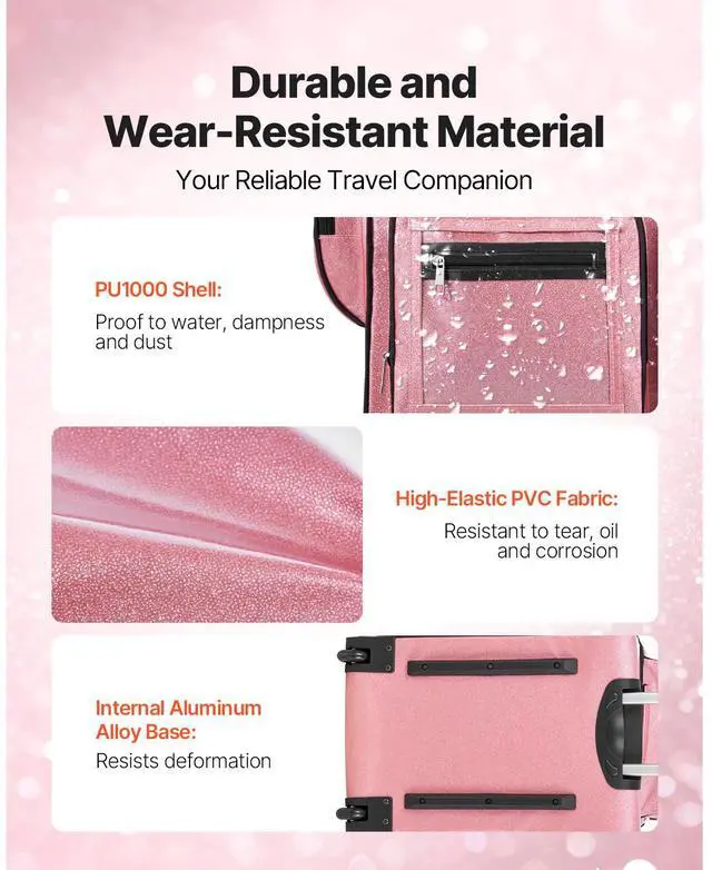 Alt view image 7 of 8 - VEVOR Dance Bag with Garment Rack, 23 Inch Rolling Dance Duffel, with Wheels, USB Port, Height Adjustable Clothes Rack, Privacy Protection Curtain, Ideal for Travel and Competitions, Sparkling Pink