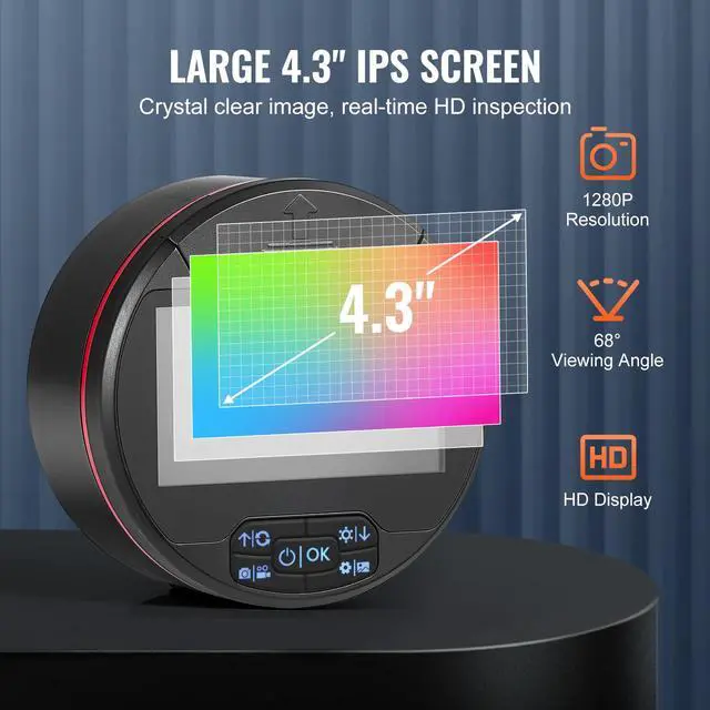 Alt view image 10 of 14 - VEVOR  Borescope Triple Lens Endoscope Camera with 4.3" IPS Screen 8 + 2 Lights