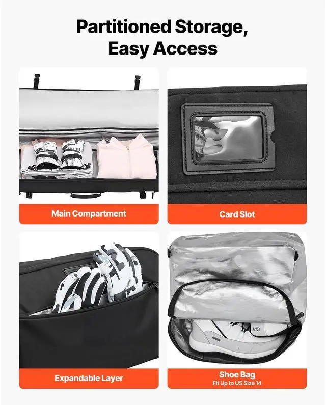 Alt view image 8 of 8 - VEVOR Ski Roller Bag, Up to 74.8 in/190 cm, Padded Snowboard Bag with Wheels for Air Travel, 600D Waterproof Oxford Fabric, with Adjustable Straps, for Skis Poles Goggles Gloves Helmet Boots (Black)